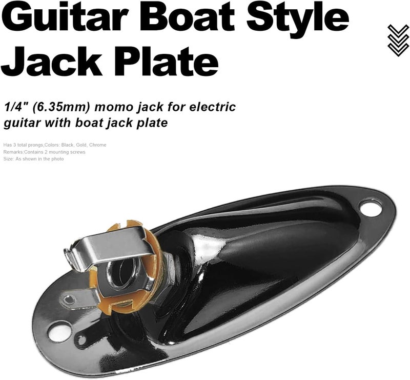 MAXCHEER Guitar Input Jack Socket Plate Output Loaded Boat Style 1/4 Inch with Screws for Fender Stratocaster Strat St Mono Electric Guitar for Electric Guitar Replacement Parts (black) - Image 2